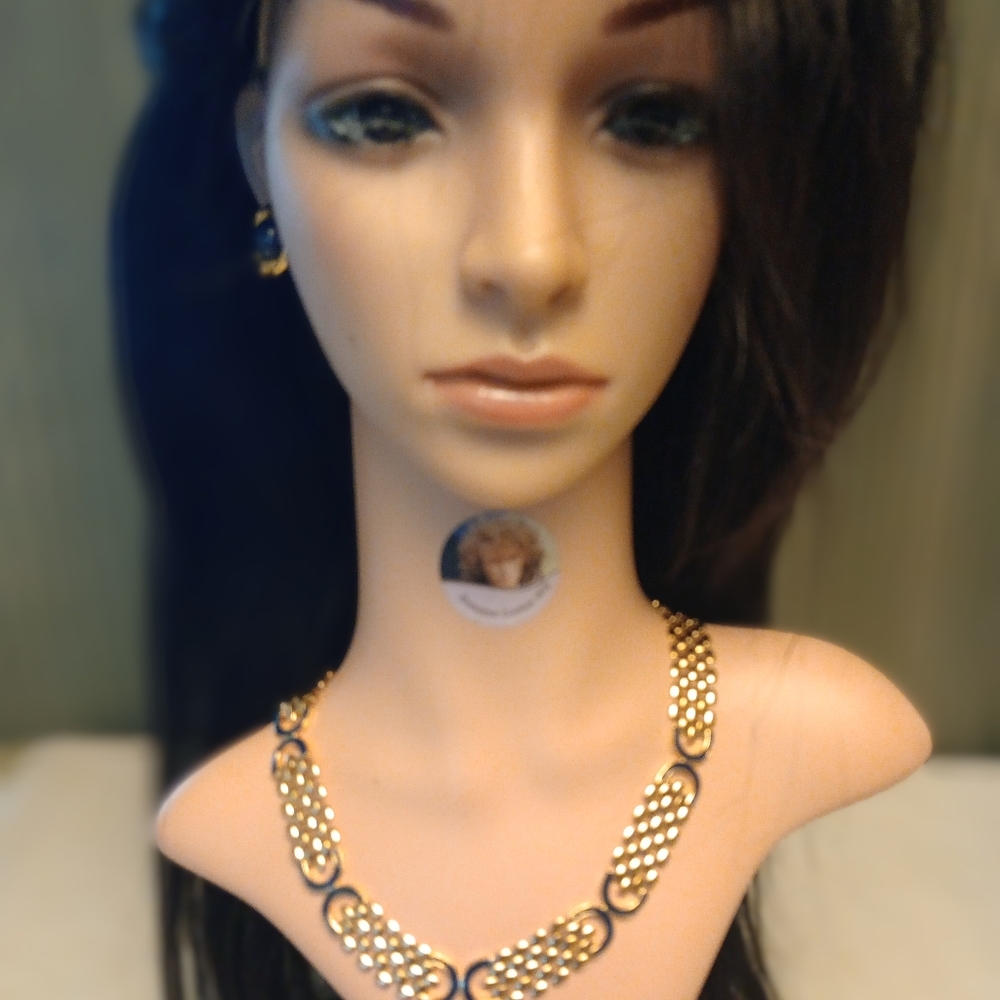 Monet Vintage Flat Watch Link Goldtone Chocker Necklace and Earrings Set 17 inch